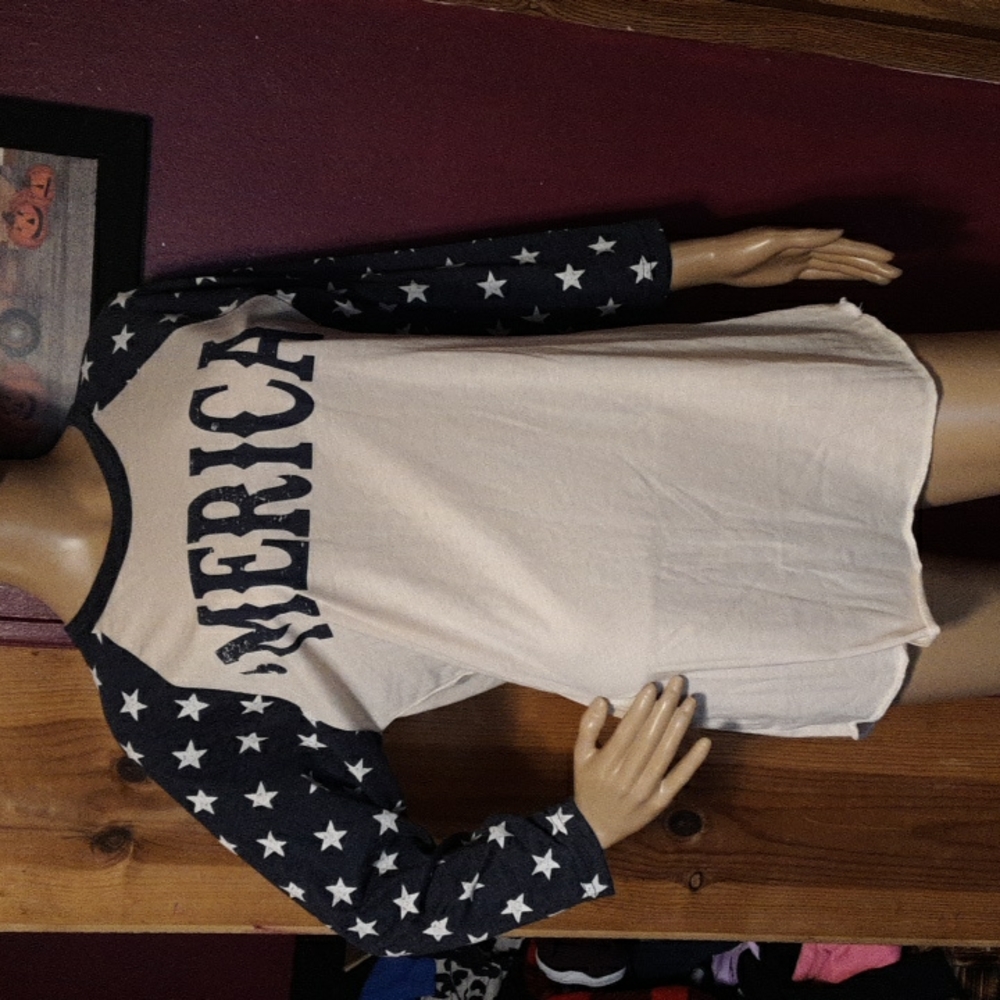 Crazy Train 'Merica shirt, vanilla/blue, Medium size, Cotton blend 👍💙